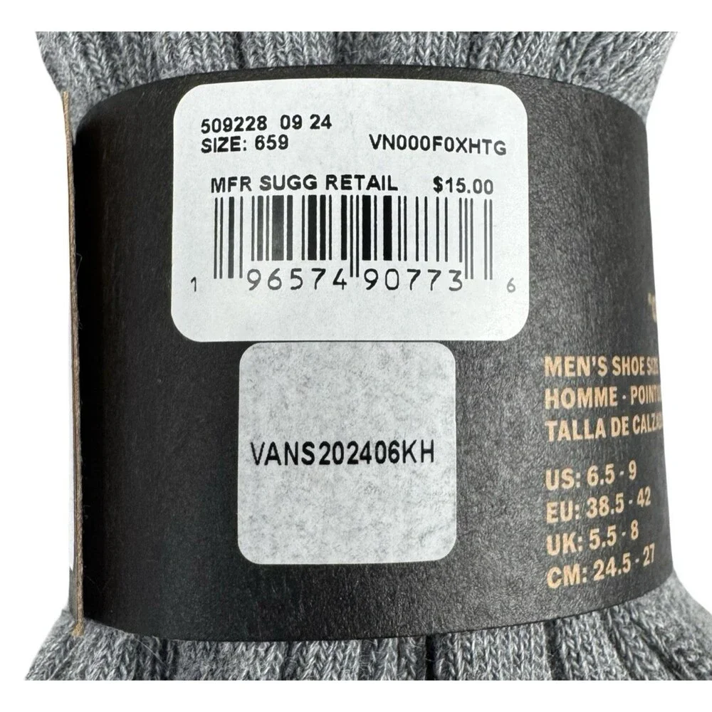 Vans Mens Size 6.5-9 Crew Socks 3-Pack Classic Casual Athletic Gray Grey New